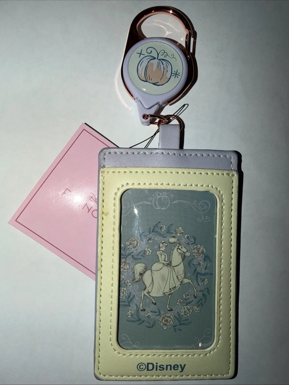 Disney Cinderella Carriage Horse Floral Retractable Lanyard Rose Gold Tone NWT